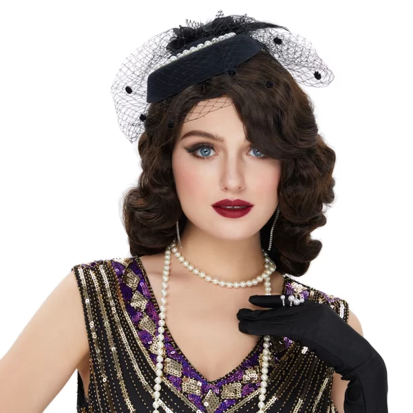 Doll Wig | 1920s Retro Long Curly Brown Finger Wave Wig, Pre-plucked Hairline  ( 21.5 Inch )