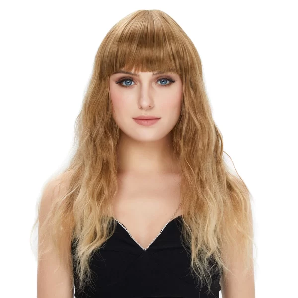 Doll Wig | Long Curly Ombre Brown Wig with Bangs ( 23 Inch )
