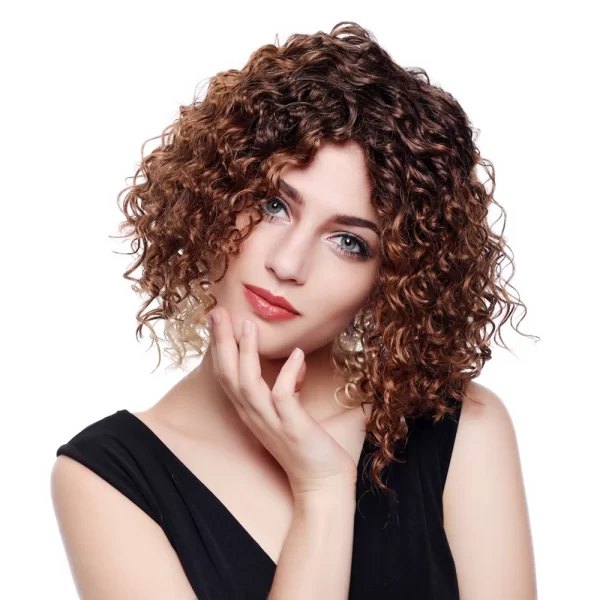 Doll Wig | Short Ombre Brown Curly Afro Wig ( 14 Inch )